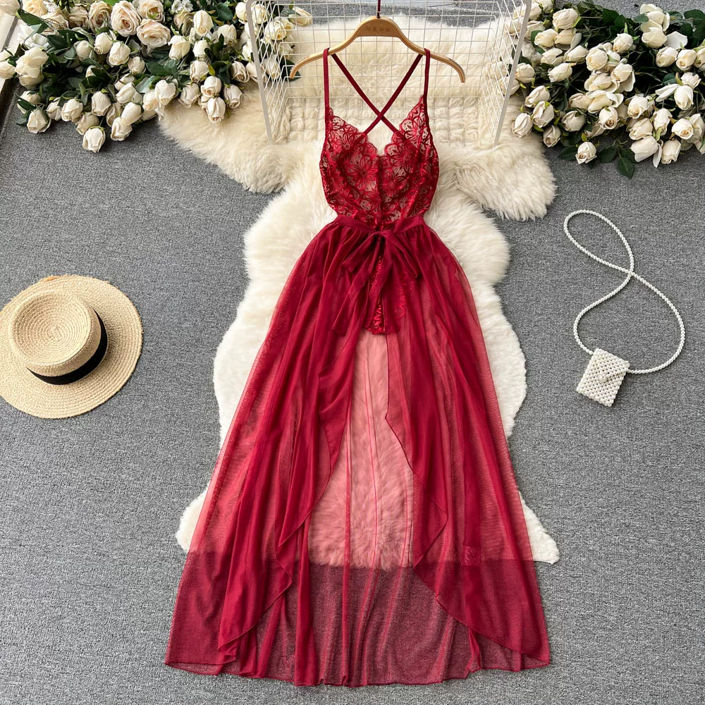 CHILLGIO Women Sexy Lace Transparent Bodysuits Hotsweet Tight Catsuits Erotic Intimate Rompers Fashion Strappy Onesie Lingerie