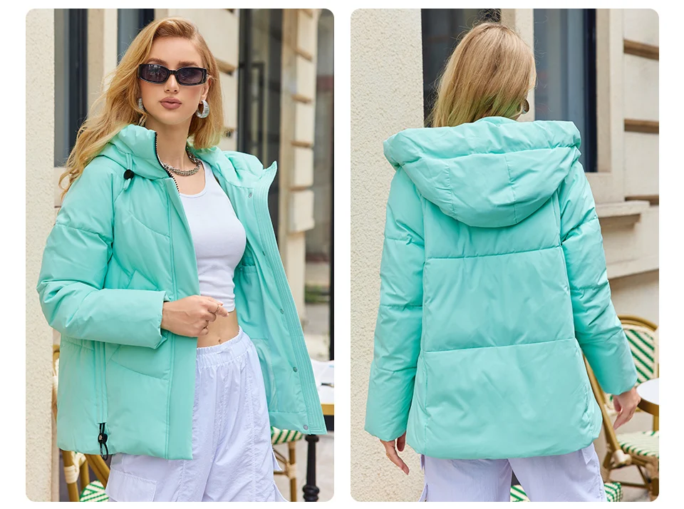 GASMAN 2023 Winter Down Jacket Women Short Classic zipper Design Pocket Stand Collar Hooded Slim Coat Women Parkas 83319