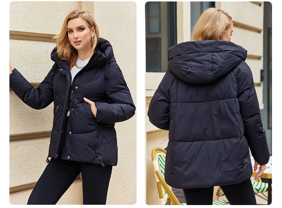 GASMAN 2023 Winter Down Jacket Women Short Classic zipper Design Pocket Stand Collar Hooded Slim Coat Women Parkas 83319