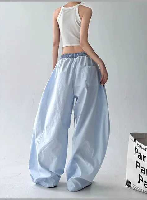 Streetwear Hip Hop Plaid cargo Pant Women Summer Loose Design Scimitar Jazz Dance Wide Leg Pants High Waist All Match Long Pants