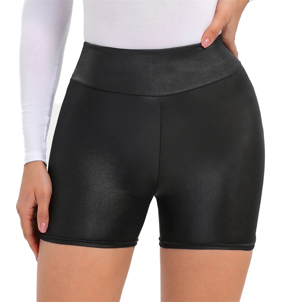 Sexy Black PU Casual Fashion Summer Shorts Women Clothing Goth Faux Leather High Waisted Womens Shorts Y2K Hot Woman Short Pants