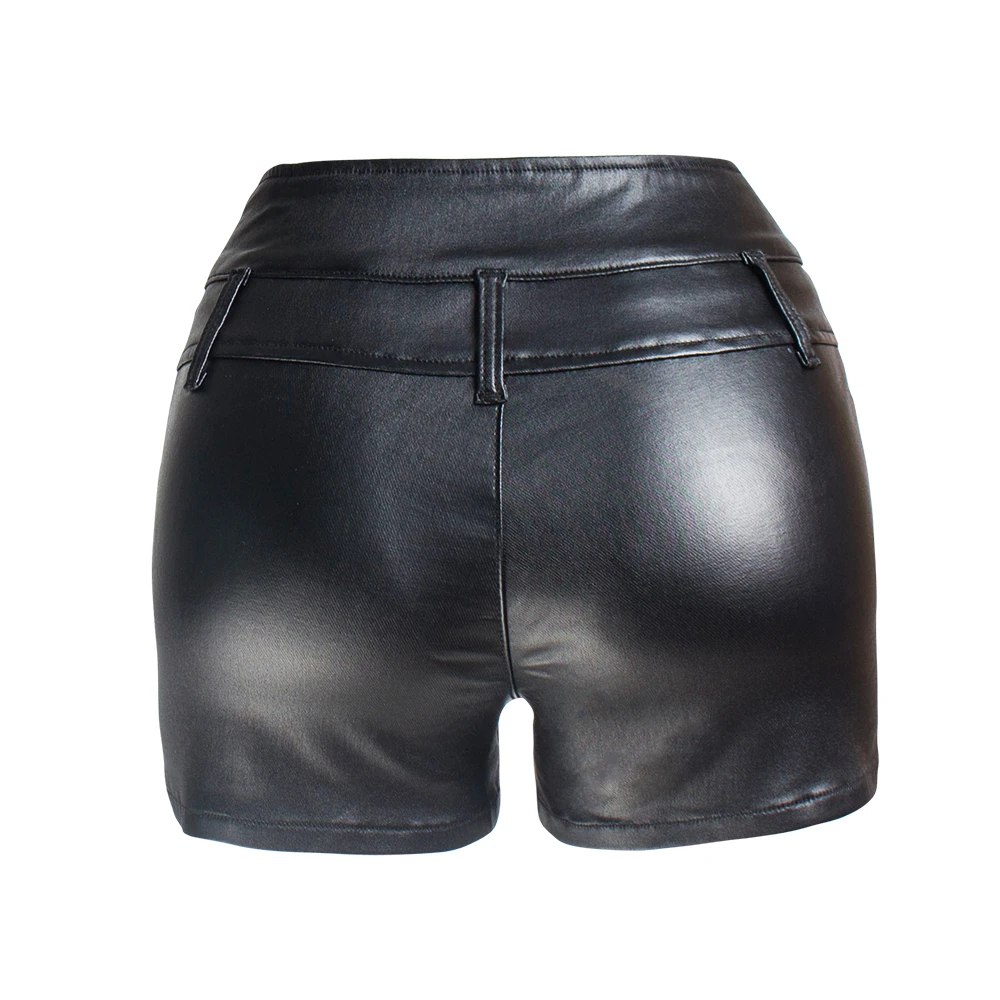 Sexy Black PU Casual Fashion Summer Shorts Women Clothing Goth Faux Leather High Waisted Womens Shorts Y2K Hot Woman Short Pants