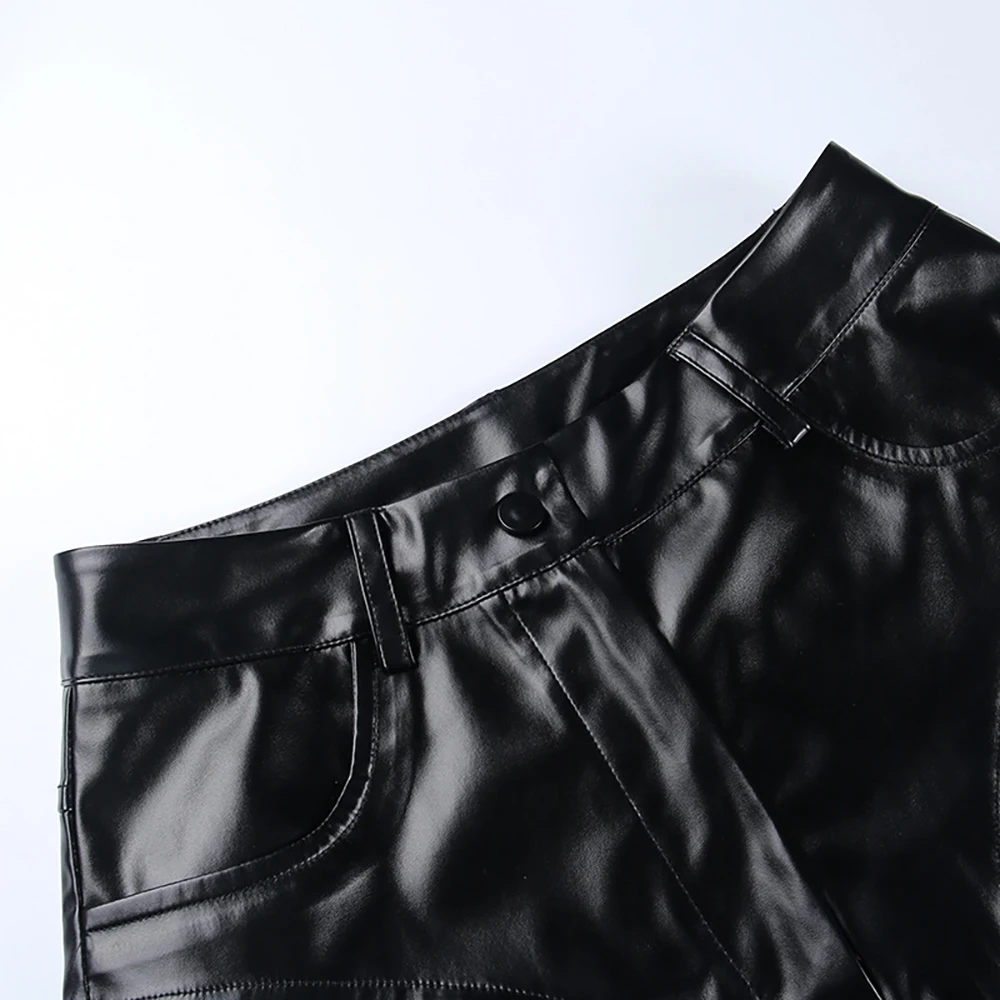 Sexy Black PU Casual Fashion Summer Shorts Women Clothing Goth Faux Leather High Waisted Womens Shorts Y2K Hot Woman Short Pants