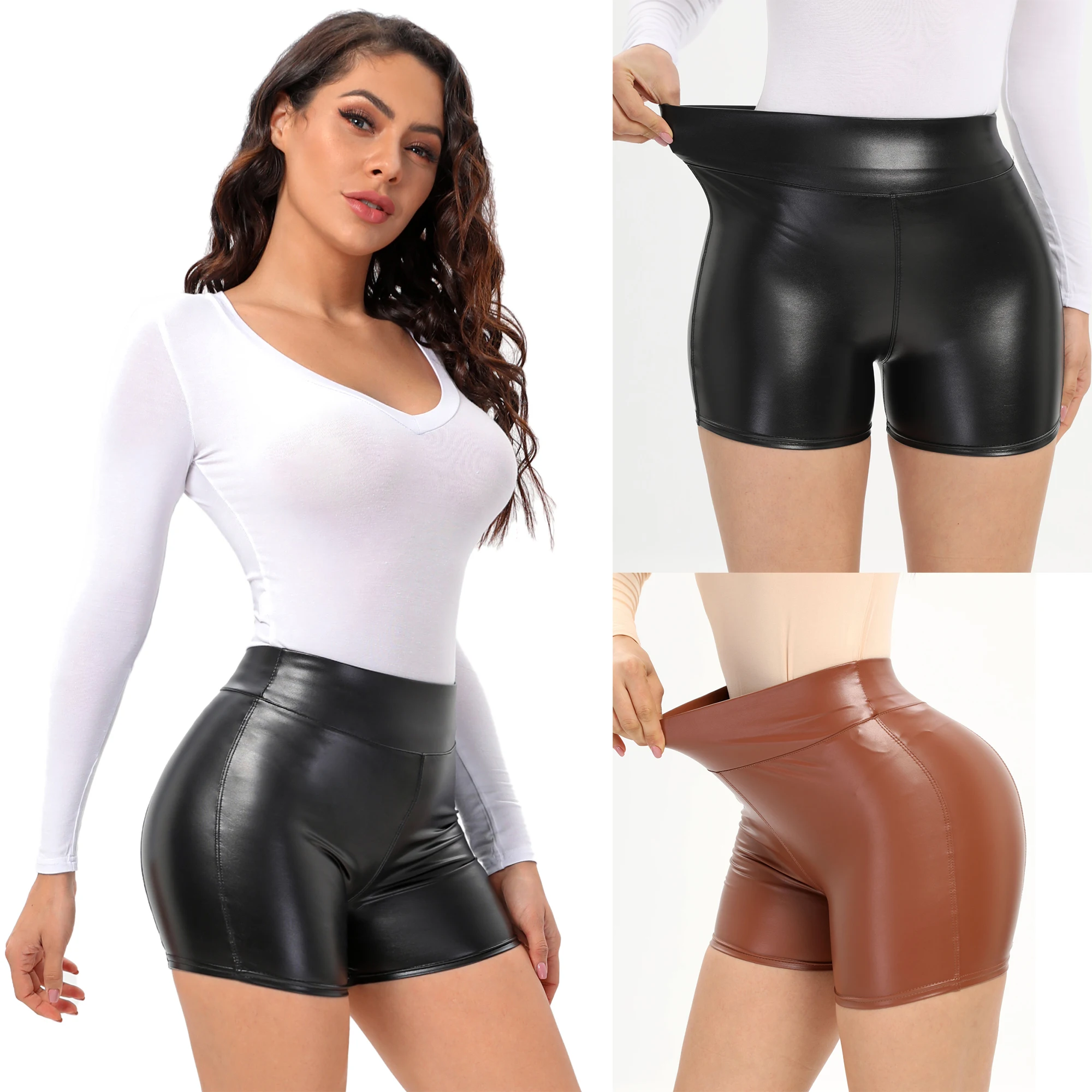 Sexy Black PU Casual Fashion Summer Shorts Women Clothing Goth Faux Leather High Waisted Womens Shorts Y2K Hot Woman Short Pants