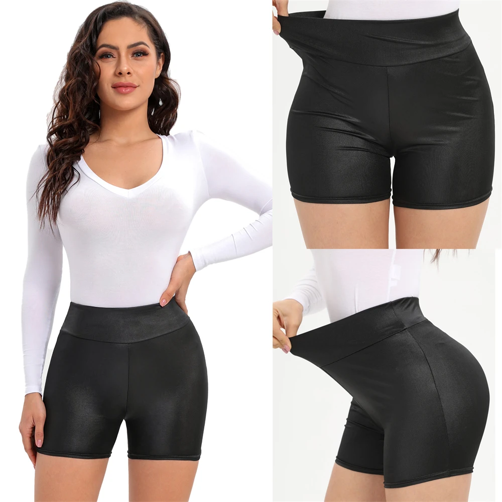 Sexy Black PU Casual Fashion Summer Shorts Women Clothing Goth Faux Leather High Waisted Womens Shorts Y2K Hot Woman Short Pants