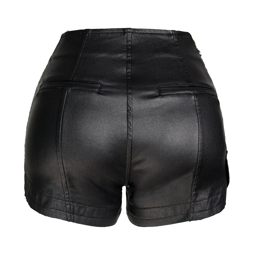Sexy Black PU Casual Fashion Summer Shorts Women Clothing Goth Faux Leather High Waisted Womens Shorts Y2K Hot Woman Short Pants