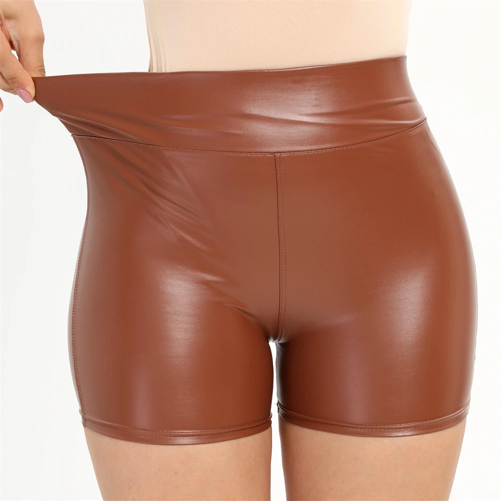 Sexy Black PU Casual Fashion Summer Shorts Women Clothing Goth Faux Leather High Waisted Womens Shorts Y2K Hot Woman Short Pants