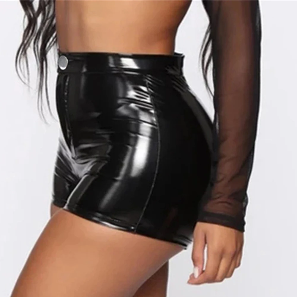 Sexy Black PU Casual Fashion Summer Shorts Women Clothing Goth Faux Leather High Waisted Womens Shorts Y2K Hot Woman Short Pants