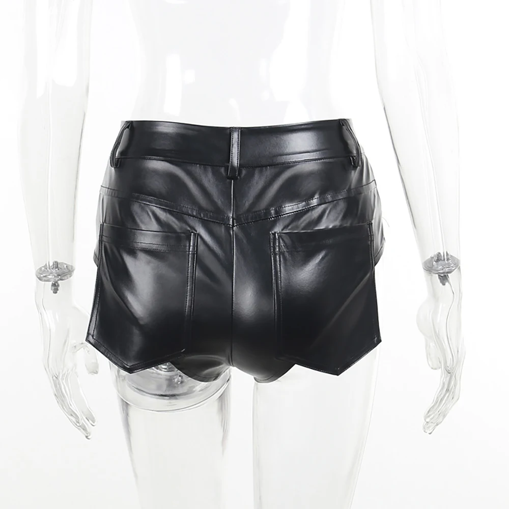 Sexy Black PU Casual Fashion Summer Shorts Women Clothing Goth Faux Leather High Waisted Womens Shorts Y2K Hot Woman Short Pants