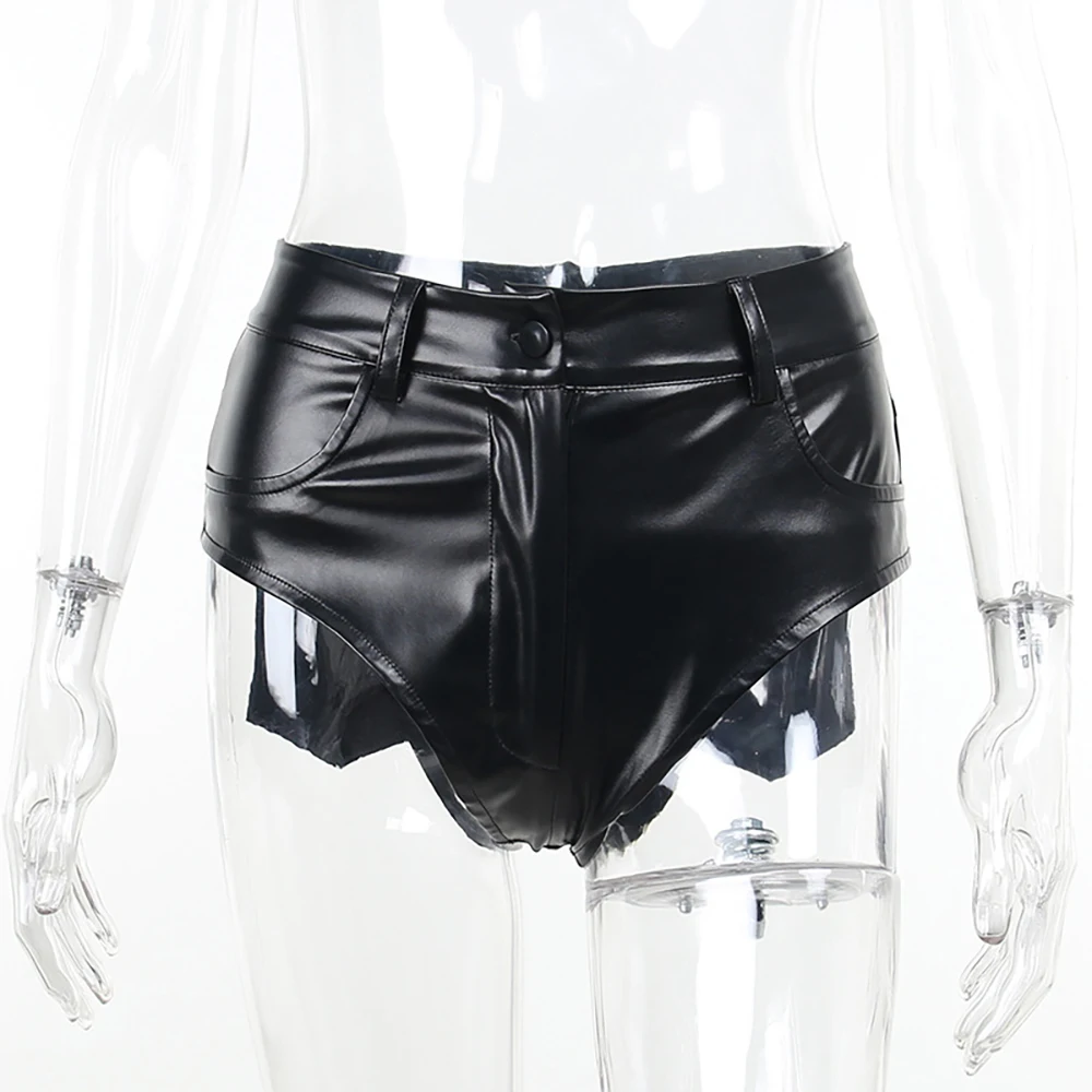 Sexy Black PU Casual Fashion Summer Shorts Women Clothing Goth Faux Leather High Waisted Womens Shorts Y2K Hot Woman Short Pants