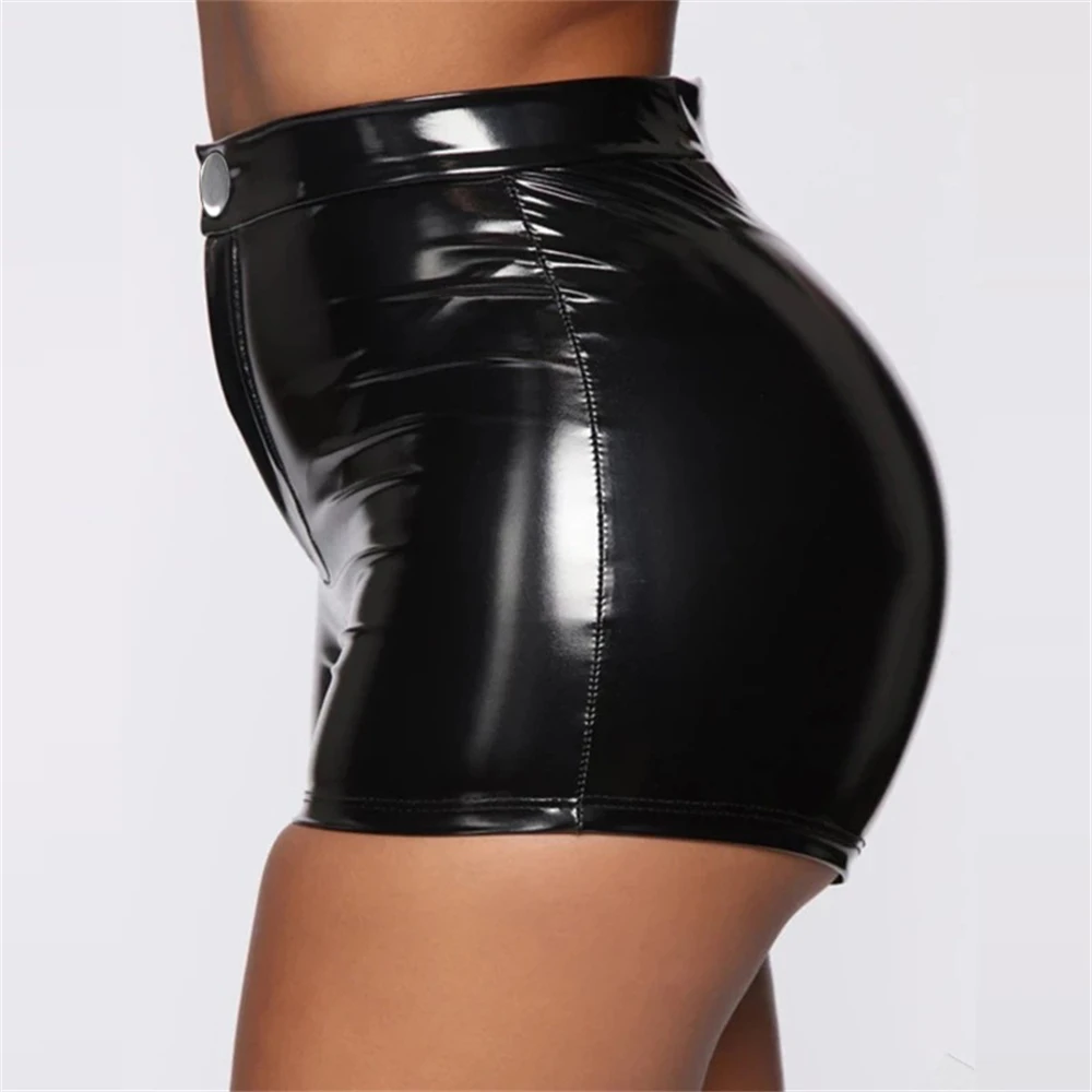 Sexy Black PU Casual Fashion Summer Shorts Women Clothing Goth Faux Leather High Waisted Womens Shorts Y2K Hot Woman Short Pants