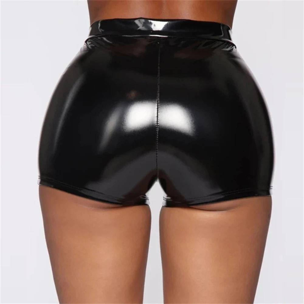 Sexy Black PU Casual Fashion Summer Shorts Women Clothing Goth Faux Leather High Waisted Womens Shorts Y2K Hot Woman Short Pants