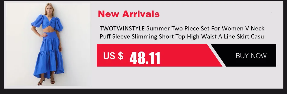 TWOTWINSTYLE Spliced Appliques Two Piece Set For Women Square Collar Sleeveless Top High Waist A Line Skirt Solid Sets Female