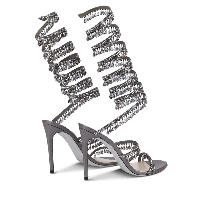 2025 Women's New Fashion Tassel Crystal Shoes Sexy Banquet Party Stiletto High Heels Women's Large Sandals Dance Shoes