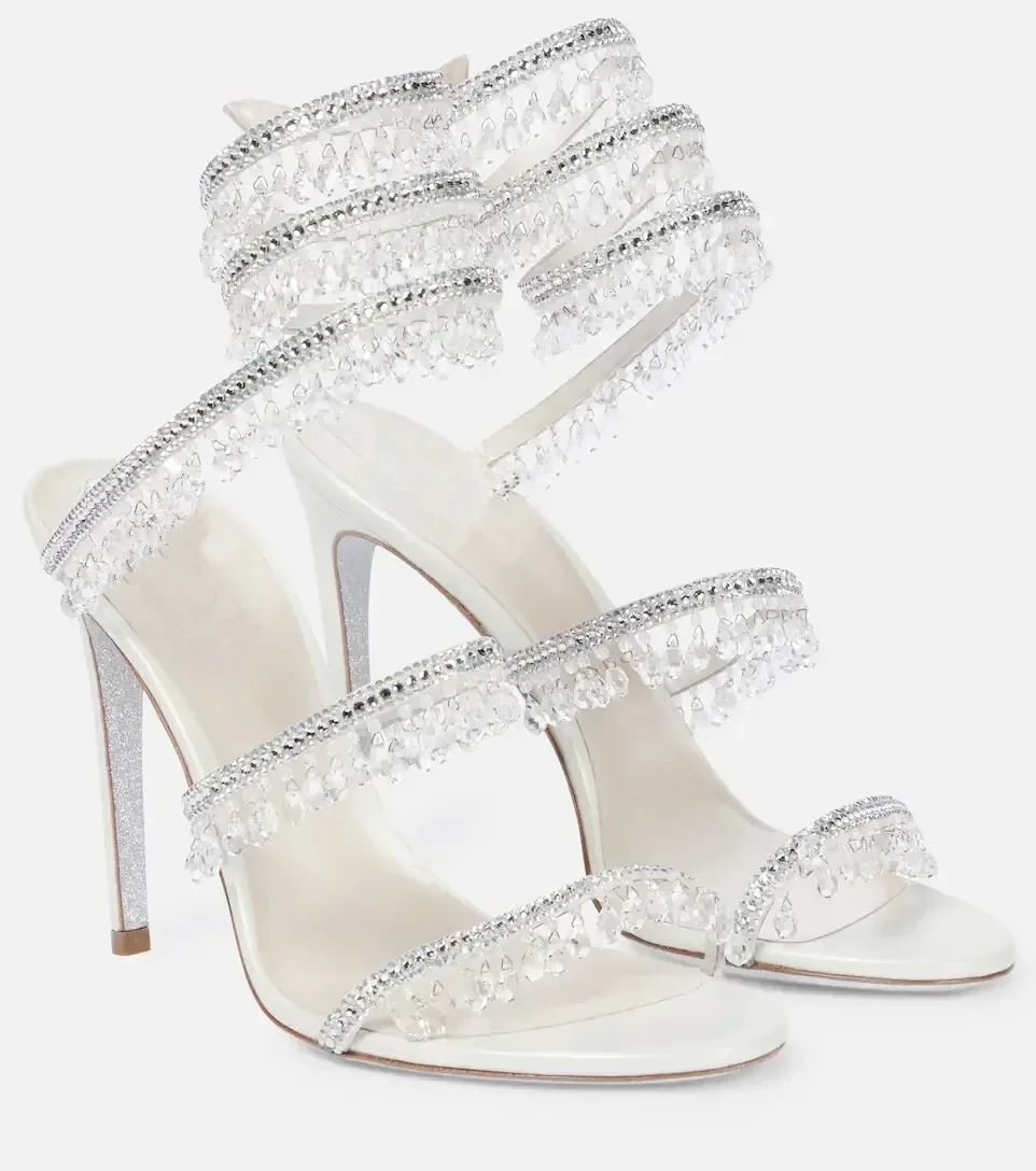 2025 Women's New Fashion Tassel Crystal Shoes Sexy Banquet Party Stiletto High Heels Women's Large Sandals Dance Shoes