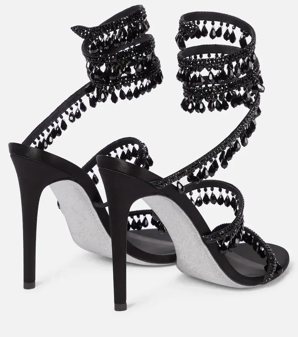 2025 Women's New Fashion Tassel Crystal Shoes Sexy Banquet Party Stiletto High Heels Women's Large Sandals Dance Shoes