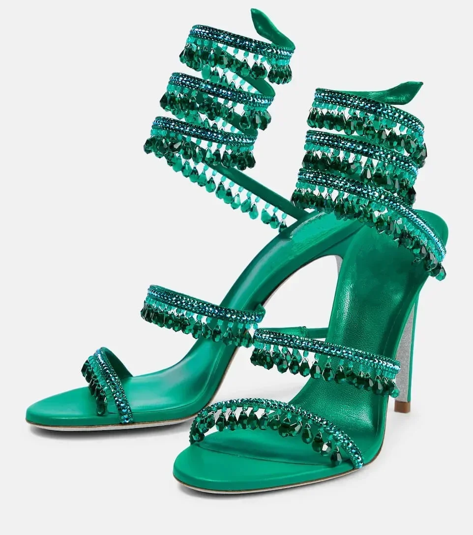 2025 Women's New Fashion Tassel Crystal Shoes Sexy Banquet Party Stiletto High Heels Women's Large Sandals Dance Shoes