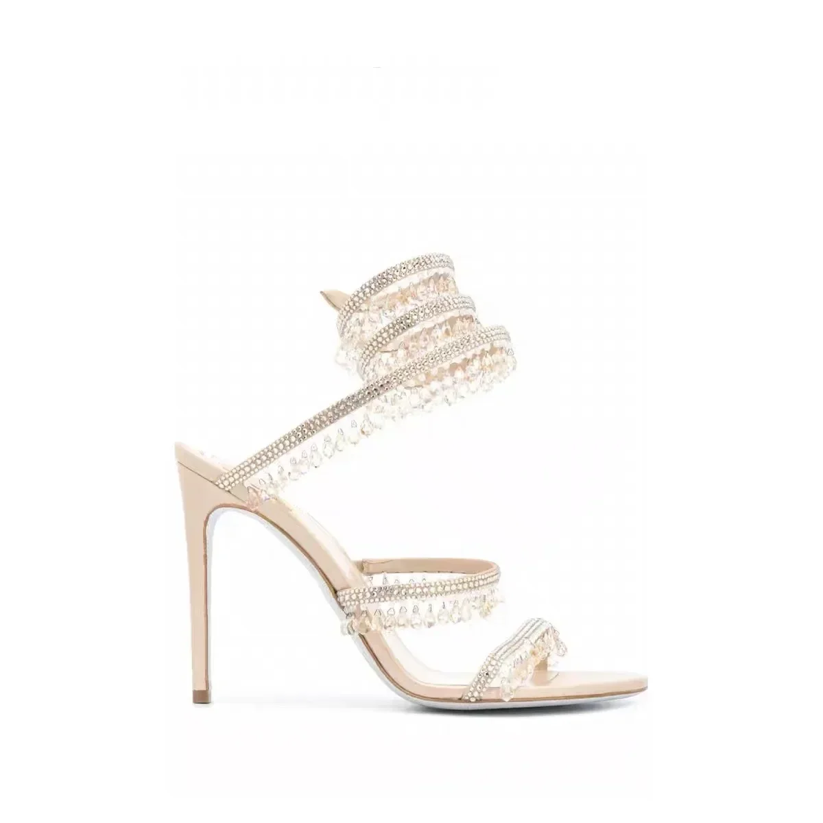 2025 Women's New Fashion Tassel Crystal Shoes Sexy Banquet Party Stiletto High Heels Women's Large Sandals Dance Shoes