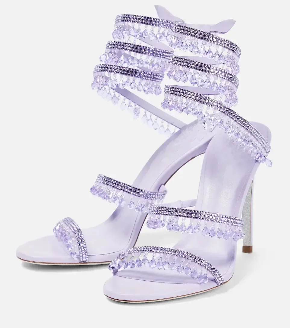 2025 Women's New Fashion Tassel Crystal Shoes Sexy Banquet Party Stiletto High Heels Women's Large Sandals Dance Shoes