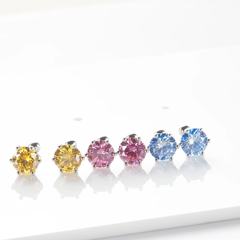 Gica Gema 0.5-2ct Moissanite Screw Stud Earrings D Color 925 Sterling Silver Diamond Earrings For Women Wedding Fine Jewelry