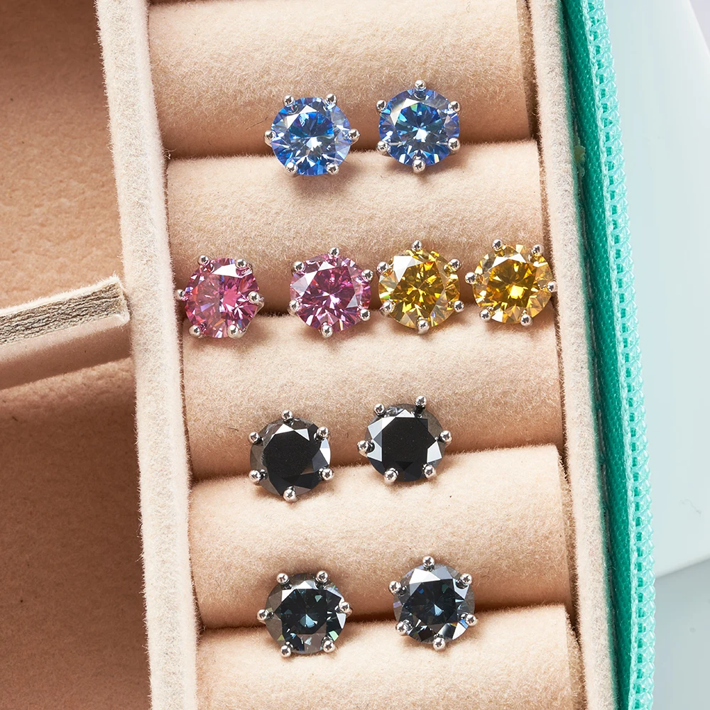Gica Gema 0.5-2ct Moissanite Screw Stud Earrings D Color 925 Sterling Silver Diamond Earrings For Women Wedding Fine Jewelry