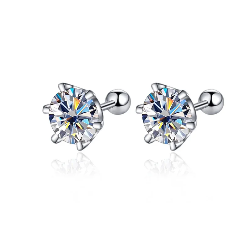 Gica Gema 0.5-2ct Moissanite Screw Stud Earrings D Color 925 Sterling Silver Diamond Earrings For Women Wedding Fine Jewelry