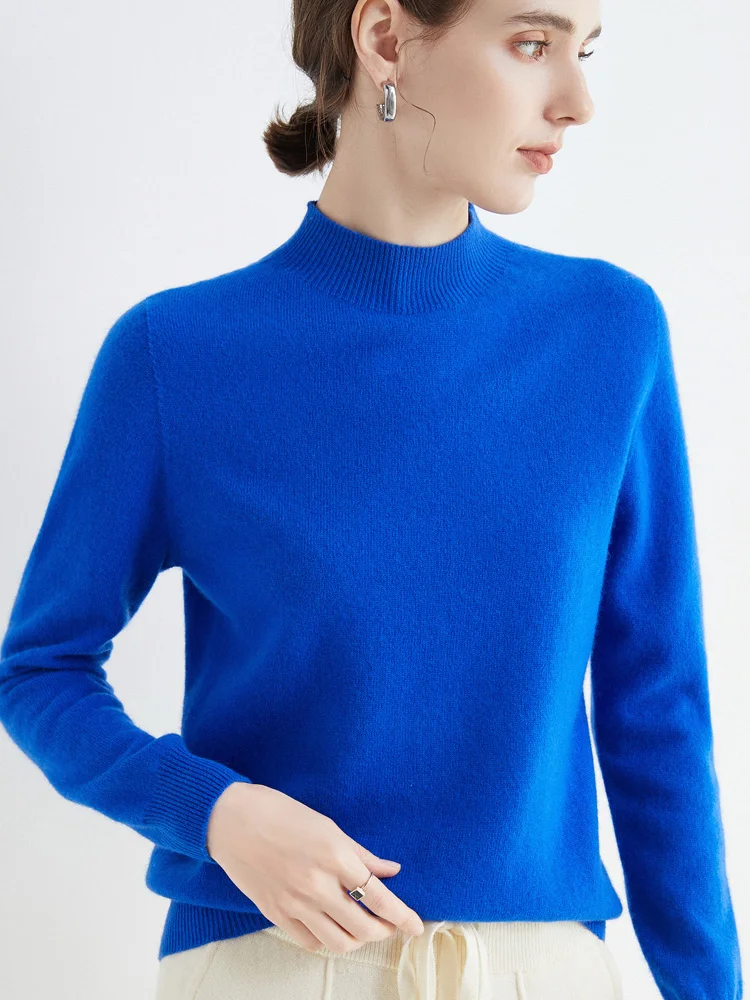 Women 100% Merino Wool Sweater For Autumn Winter First Line Seamless Half-high Collar Pullover Basic Top OL Solid Soft Cashmere
