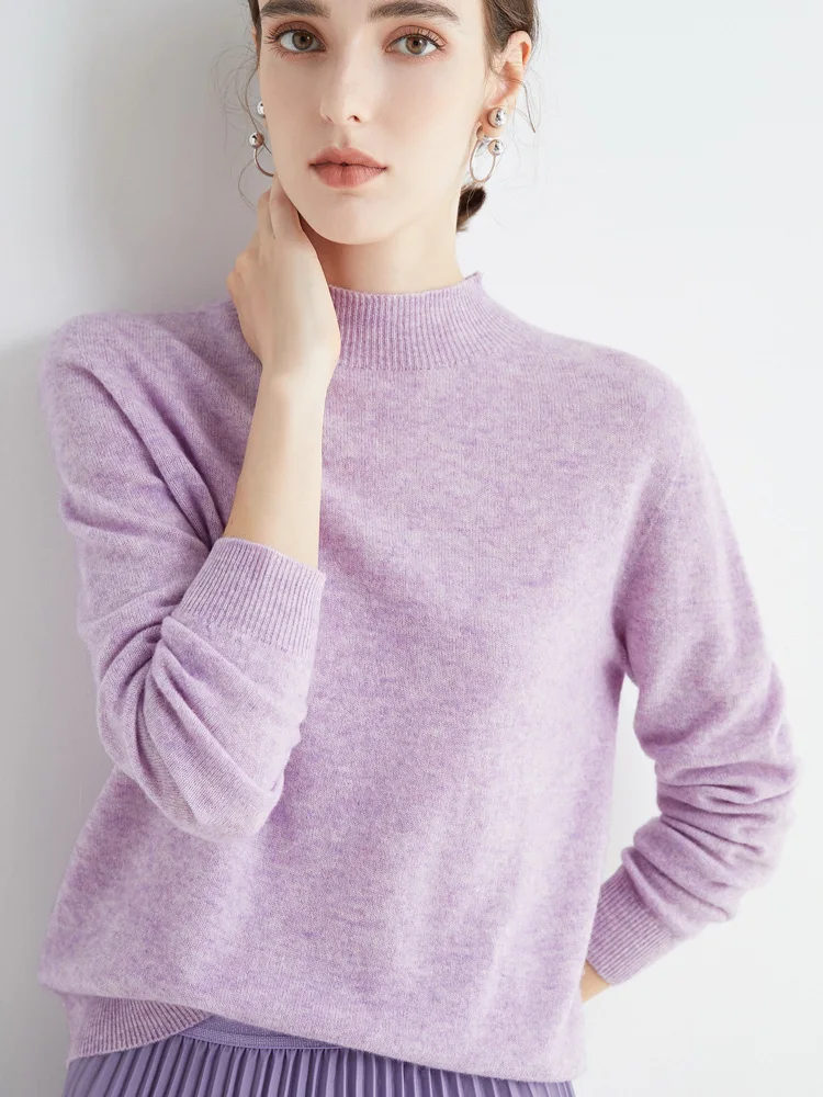 Women 100% Merino Wool Sweater For Autumn Winter First Line Seamless Half-high Collar Pullover Basic Top OL Solid Soft Cashmere