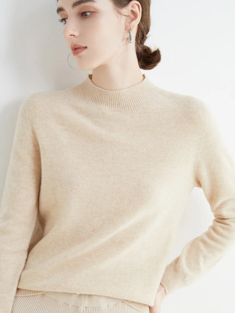 Women 100% Merino Wool Sweater For Autumn Winter First Line Seamless Half-high Collar Pullover Basic Top OL Solid Soft Cashmere