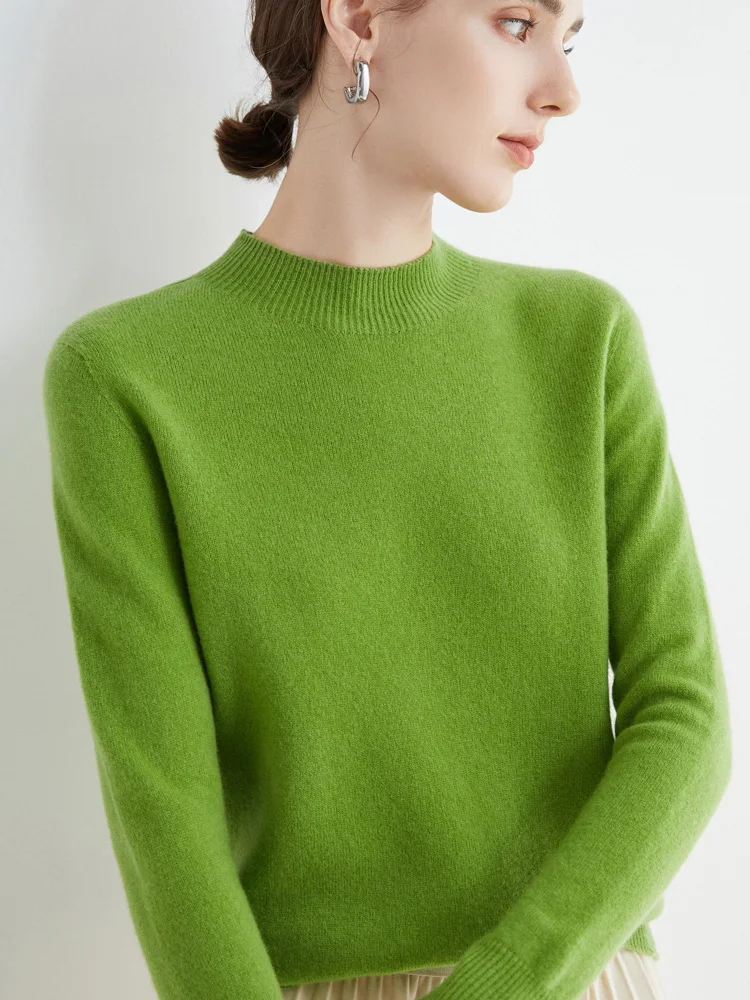 Women 100% Merino Wool Sweater For Autumn Winter First Line Seamless Half-high Collar Pullover Basic Top OL Solid Soft Cashmere