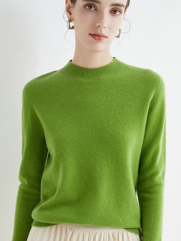 Women 100% Merino Wool Sweater For Autumn Winter First Line Seamless Half-high Collar Pullover Basic Top OL Solid Soft Cashmere