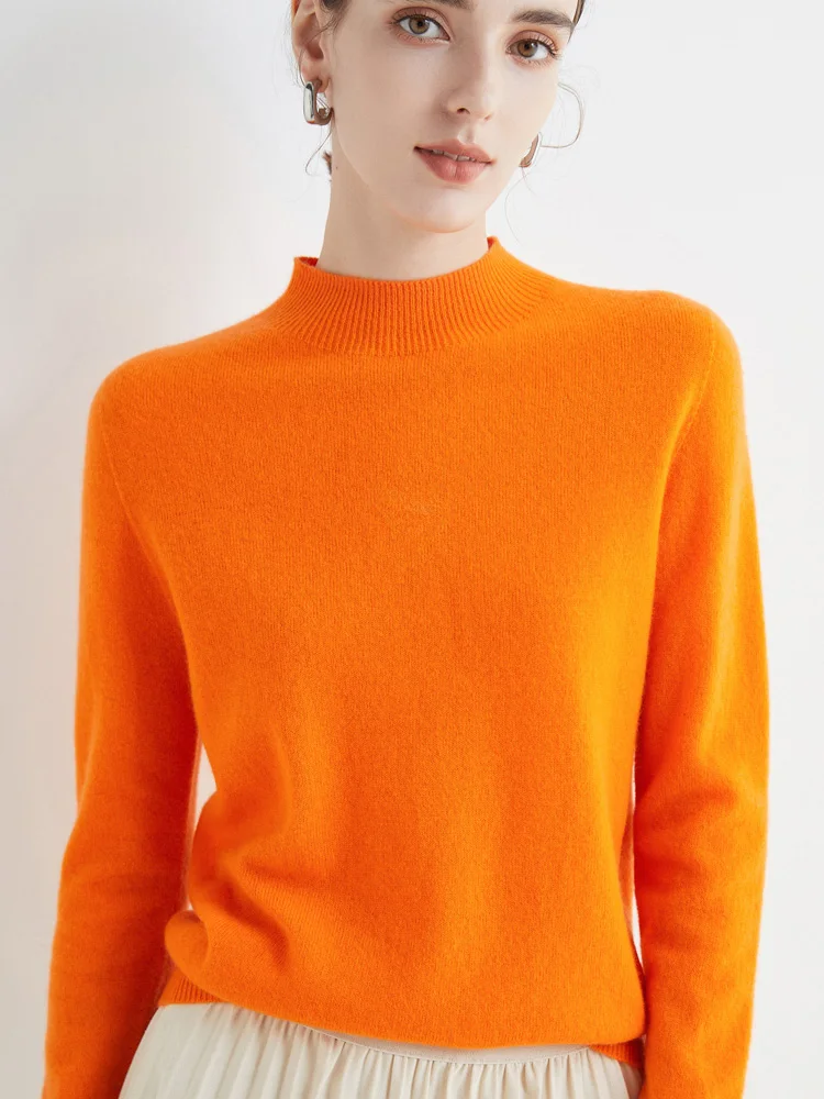 Women 100% Merino Wool Sweater For Autumn Winter First Line Seamless Half-high Collar Pullover Basic Top OL Solid Soft Cashmere