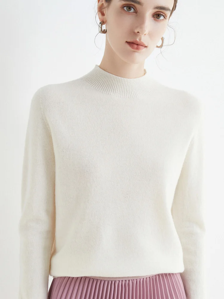 Women 100% Merino Wool Sweater For Autumn Winter First Line Seamless Half-high Collar Pullover Basic Top OL Solid Soft Cashmere