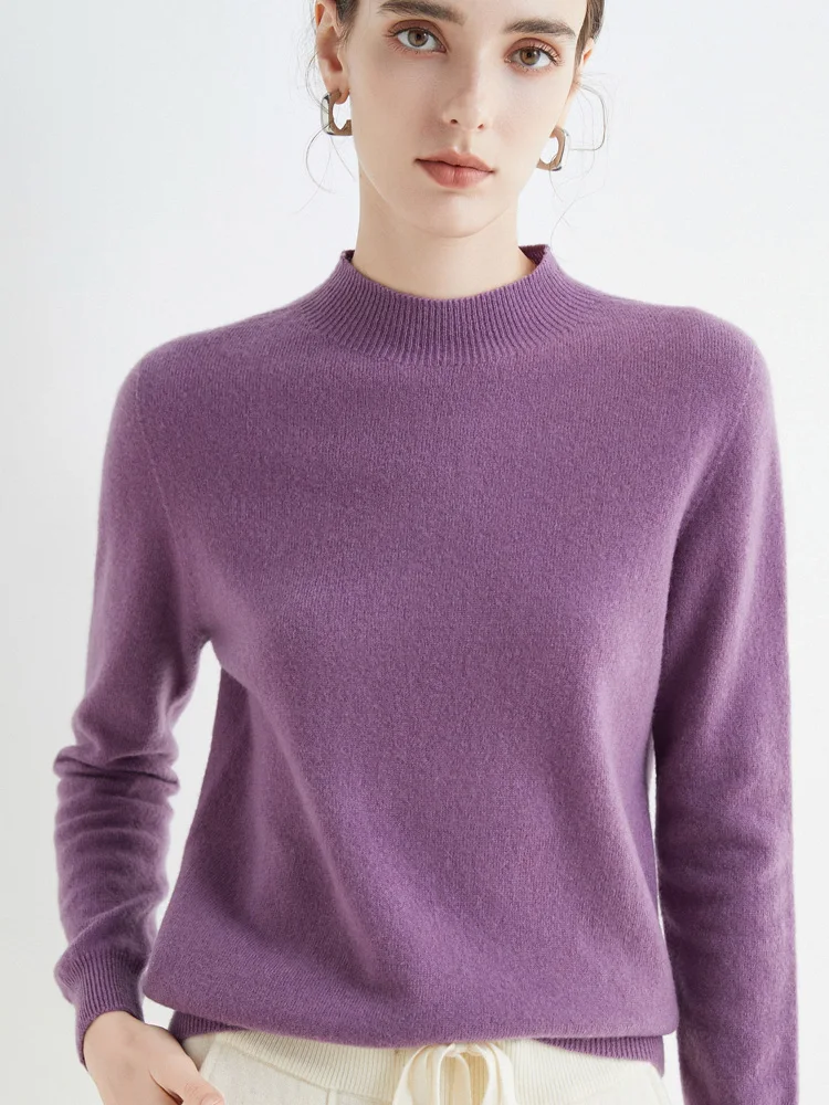 Women 100% Merino Wool Sweater For Autumn Winter First Line Seamless Half-high Collar Pullover Basic Top OL Solid Soft Cashmere