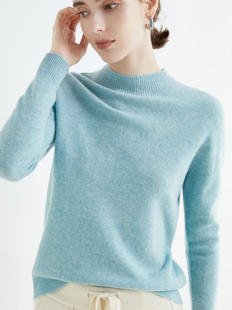 Women 100% Merino Wool Sweater For Autumn Winter First Line Seamless Half-high Collar Pullover Basic Top OL Solid Soft Cashmere
