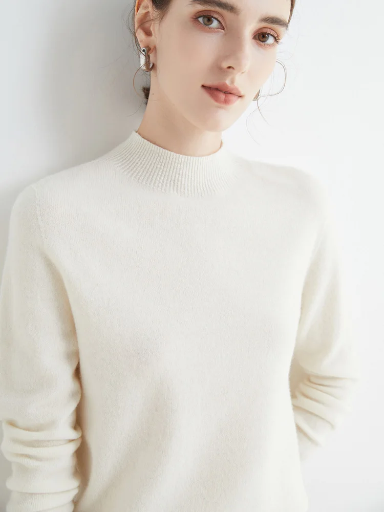 Women 100% Merino Wool Sweater For Autumn Winter First Line Seamless Half-high Collar Pullover Basic Top OL Solid Soft Cashmere