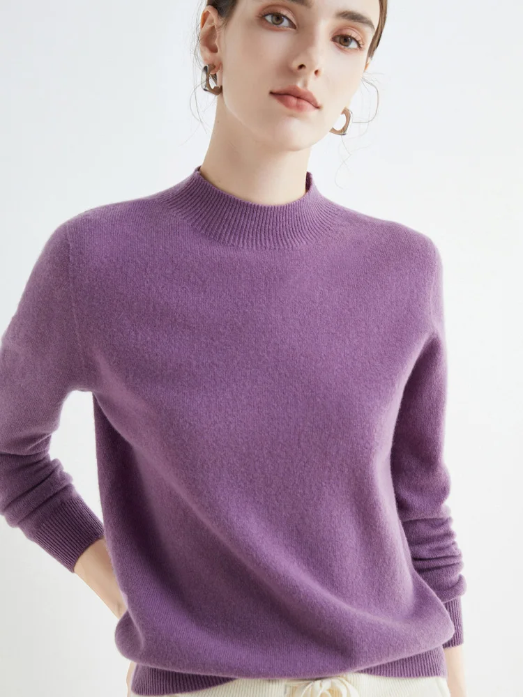 Women 100% Merino Wool Sweater For Autumn Winter First Line Seamless Half-high Collar Pullover Basic Top OL Solid Soft Cashmere