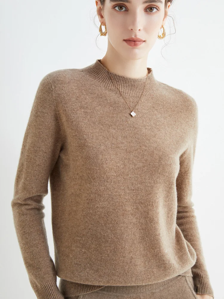 Women 100% Merino Wool Sweater For Autumn Winter First Line Seamless Half-high Collar Pullover Basic Top OL Solid Soft Cashmere