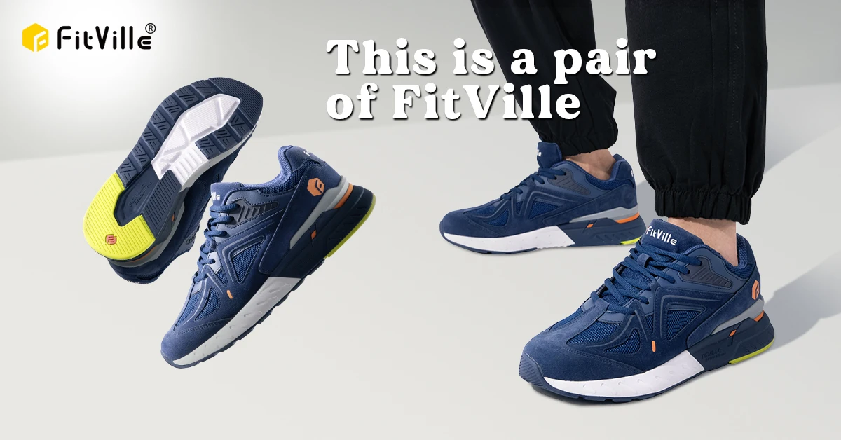 FitVille Men's Walking Shoes Extra Wide Lightweight Sneakers for Flat Feet Arch Fit Heel Pain Relief Non-Slip Running Shoes