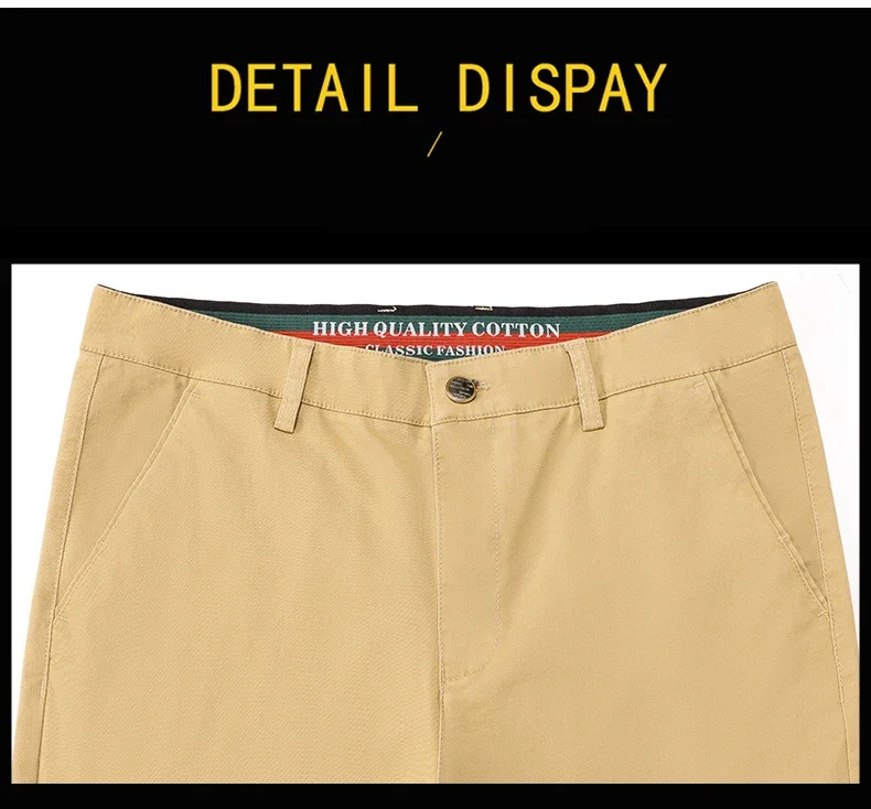 97% Cotton Men's Casual Pants Autumn Fashion Comfortable Elastic Slim Straight Business Trousers Black ArmyGreen Khaki