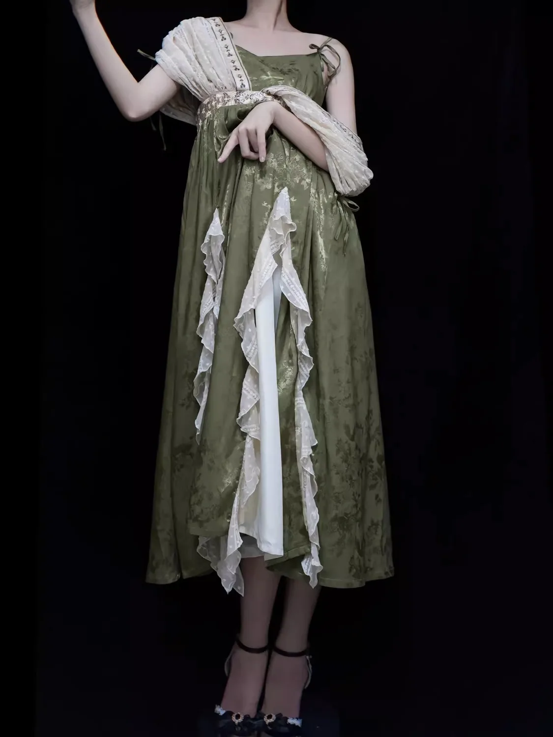 2024 New Lolita Retro Jacquard Elegant Dress Y2K Vintage Cosplay Green Daily Temperament Gorgeous Elegant Queen Princess Dresses