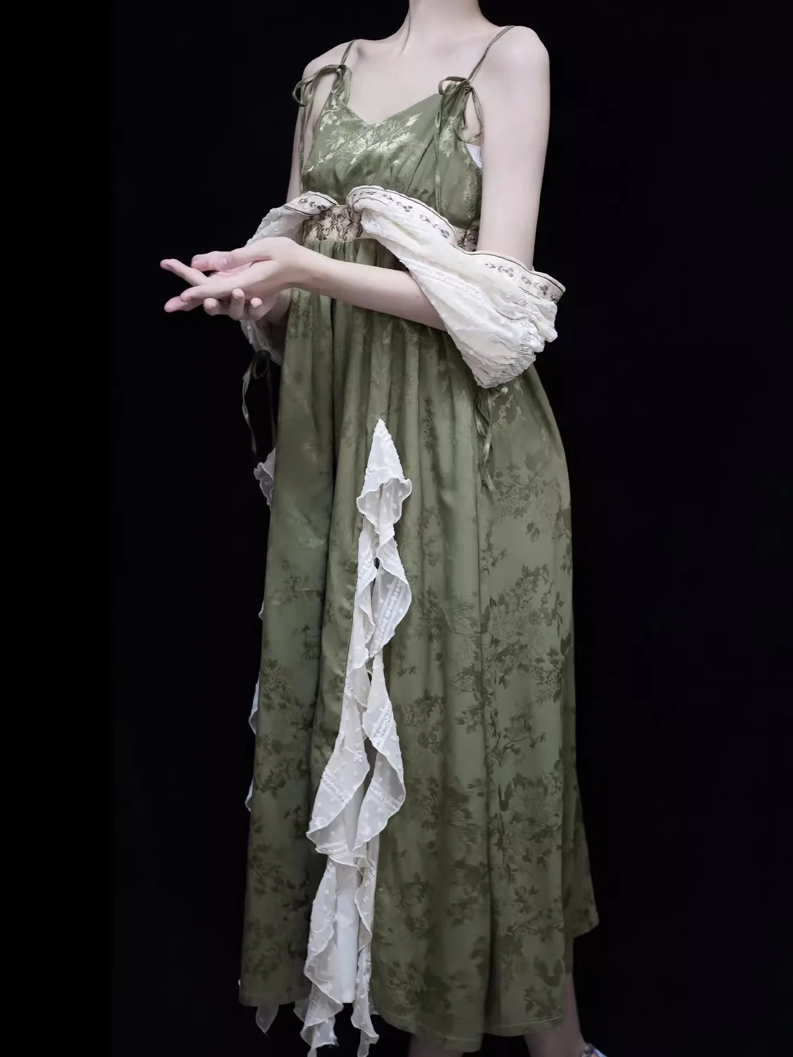 2024 New Lolita Retro Jacquard Elegant Dress Y2K Vintage Cosplay Green Daily Temperament Gorgeous Elegant Queen Princess Dresses