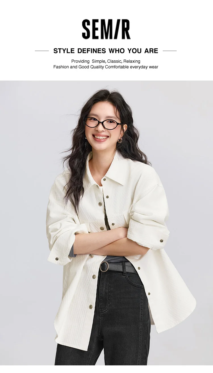 Semir Long Sleeve Shirt Women Mid-Length Diamond Pattern Cotton 2025 New Spring Oversize Top for Casual and Chic Looks