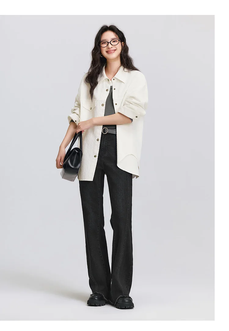 Semir Long Sleeve Shirt Women Mid-Length Diamond Pattern Cotton 2025 New Spring Oversize Top for Casual and Chic Looks