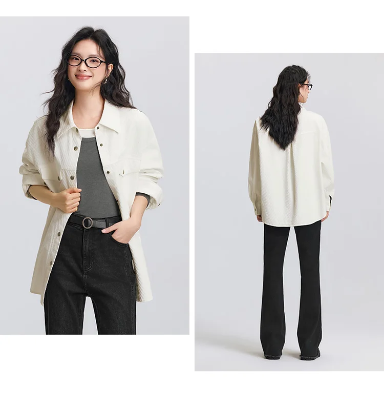 Semir Long Sleeve Shirt Women Mid-Length Diamond Pattern Cotton 2025 New Spring Oversize Top for Casual and Chic Looks