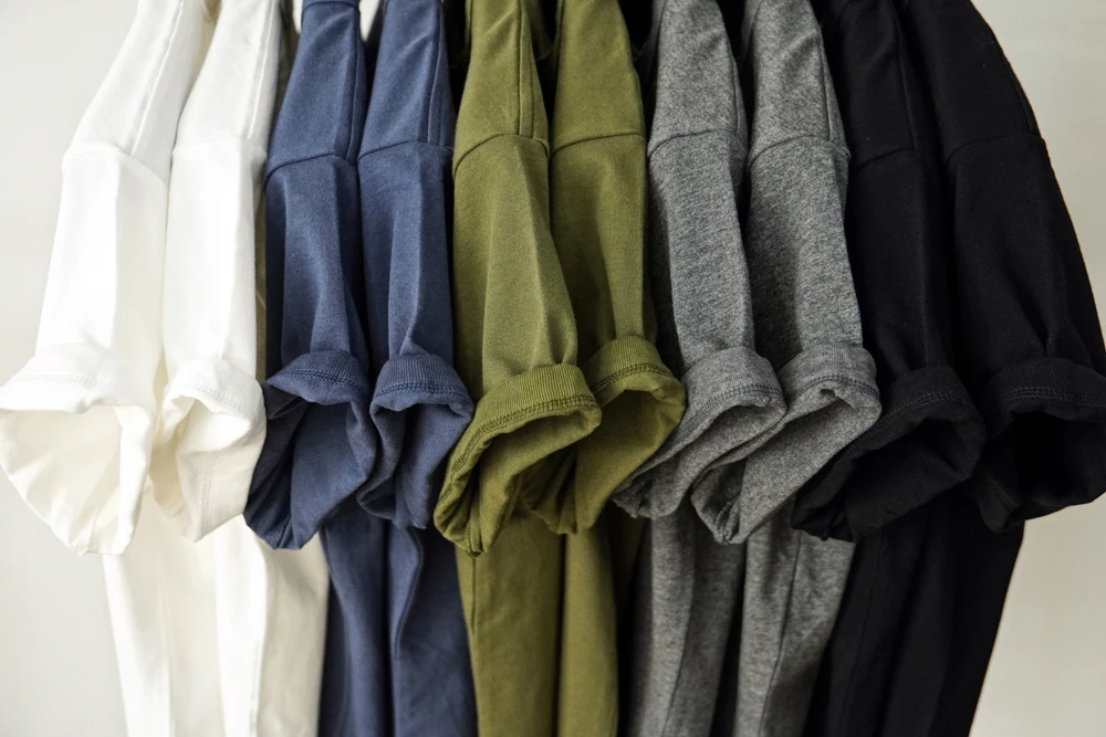 Sauce Zhan Mens T Shirts Henry Collar Pure Cotton Solid 5 Color Summer Short Sleeve Vintage Style Regular Fit 230g/m²