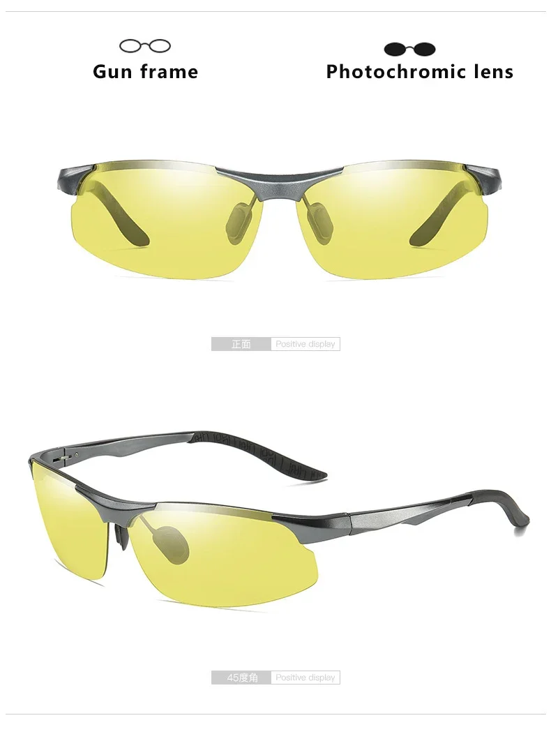 CLLOIO Aluminium Rimless Photochromic Day Night Vision Anti-Glare Glasses Men Polarized Driving Sunglasses Travel Fishing Goggle