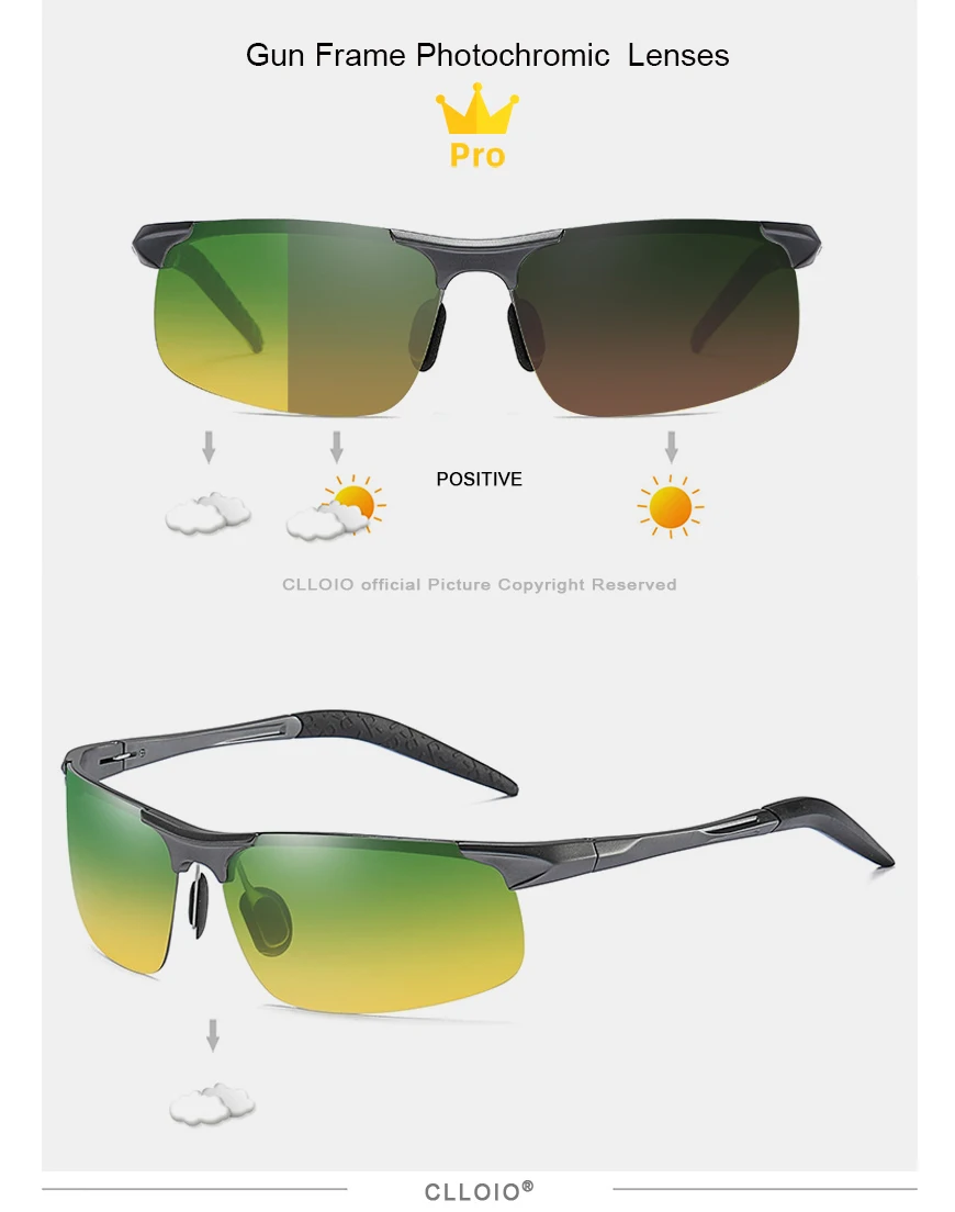 CLLOIO Aluminium Rimless Photochromic Day Night Vision Anti-Glare Glasses Men Polarized Driving Sunglasses Travel Fishing Goggle