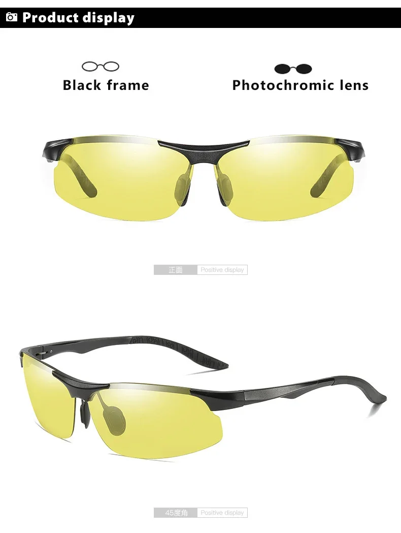 CLLOIO Aluminium Rimless Photochromic Day Night Vision Anti-Glare Glasses Men Polarized Driving Sunglasses Travel Fishing Goggle