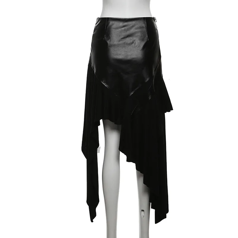 AltGoth Harajuku Cyber Punk Skirt Women Dark Academia Gothic Streetwear New Fashion Y2k Irregular Pu Patchwork High Waist Skirt